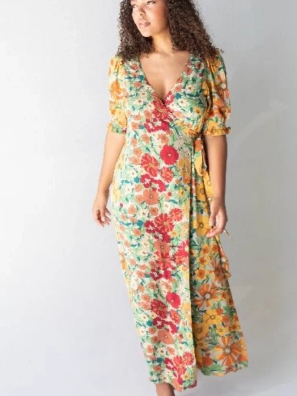 Sophia Wrap Maxi Dress - Gold Vintage Floral - Picture 3 of 11